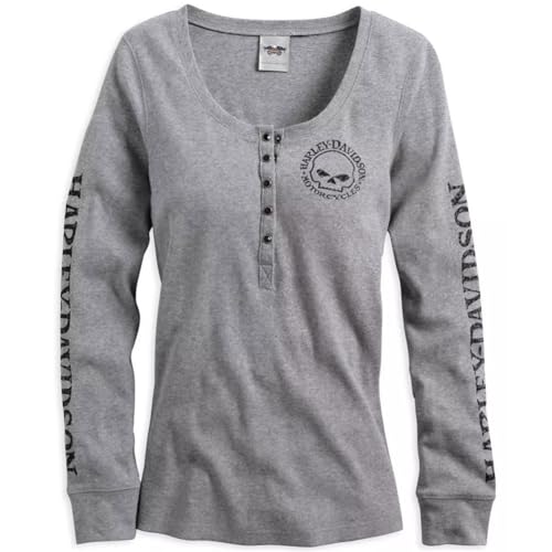 HARLEY-DAVIDSON Skull Snap Front Longsleeve Henley Damen Shirt, 99143-14VW, M von HARLEY-DAVIDSON