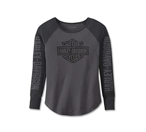 HARLEY-DAVIDSON Authentic Bar & Shield Rib-Knit Top Blackened Pearl Damen Longsleeve Shirt, M von HARLEY-DAVIDSON