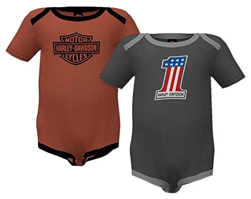 Harley-Davidson Baby Jungen 2er-Pack Colorblocked #1 Rib Creeper Set, Grau/Orange, Grau, 3 Monate von HARLEY-DAVIDSON