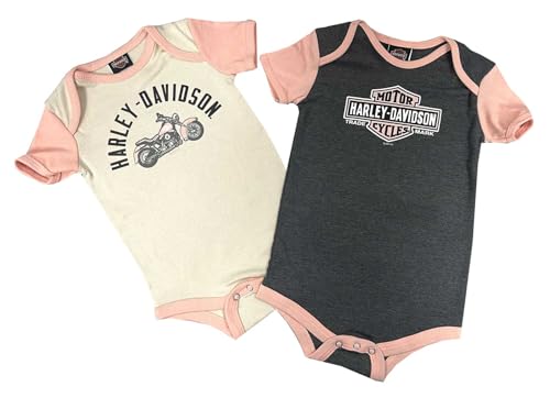 Harley-Davidson Baby Mädchen Creeper Set Colorblocked Rib Creeper – Grau/Rosa, 2 Stück, Grau, 12 Monate von HARLEY-DAVIDSON