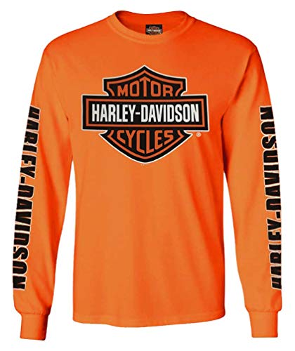 Harley-Davidson Herren Bar & Shield Langarmshirt Rundhals Safety Orange, Orange/Abendrot im Zickzackmuster (Sunset Chevron), 4X-Groß von HARLEY-DAVIDSON