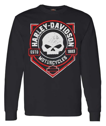 Harley-Davidson Herren Distressed Ragged Skull Crew-Neck Langarmshirt Schwarz, Schwarz, XXX-Large von HARLEY-DAVIDSON