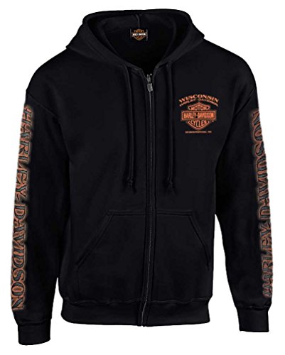 Harley-Davidson Herren Eagle Piston Langarm Full-Zip Hoodie schwarz 30299950, Schwarz, Medium von HARLEY-DAVIDSON