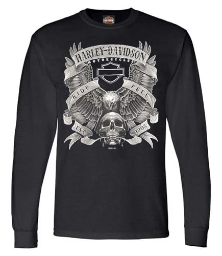 Harley-Davidson Herren Fastened Bar & Shield Rundhals-Langarmshirt – Schwarz, Schwarz, X-Large von HARLEY-DAVIDSON