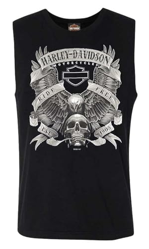 Harley-Davidson Herren Fastened Bar & Shield ärmelloses Baumwoll-Muskel-T-Shirt schwarz, Schwarz, 3X-Large von HARLEY-DAVIDSON