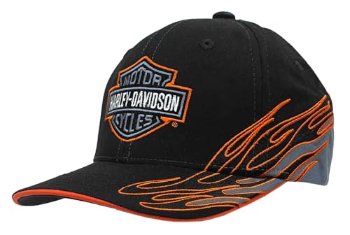 Harley-Davidson Herren Fiery Bar & Shield Logo verstellbare Baseballkappe schwarz von HARLEY-DAVIDSON