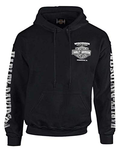 Harley-Davidson Herren Kapuzenpullover mit Blitz-Wappen, Schwarz - Schwarz - XX-Large von HARLEY-DAVIDSON