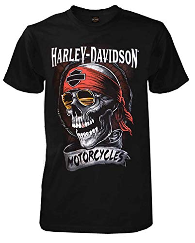 Harley Davidson Herren-T-Shirt, schattiges Totenkopf, kurzärmelig, Schwarz - Schwarz - Groß von Harley-Davidson