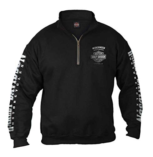 Harley-Davidson Men's Lightning Crest 1/4 Zip Cadet Pullover Sweatshirt, Black von HARLEY-DAVIDSON