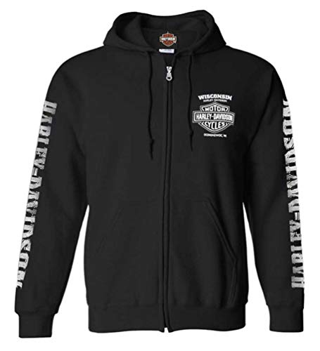 Harley-Davidson Men's Lightning Crest Full-Zippered Hooded Sweatshirt, Black von HARLEY-DAVIDSON