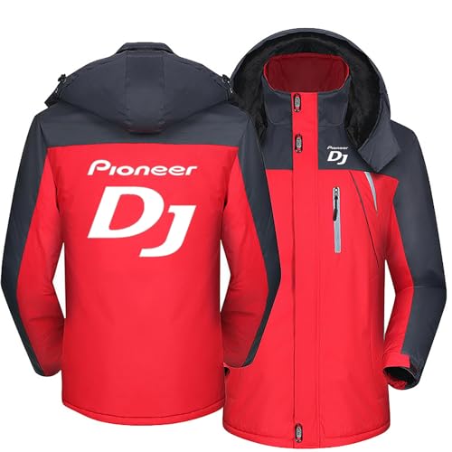 HARLSO Herren-Fleece-Hoodie-Jacke für Pioneer DJ, Durchgehender Reißverschluss, langärmeliges Sweatshirt, modischer winddichter Mantel, warme Winterpullover-Oberteile mit Taschen,Red-XL von HARLSO