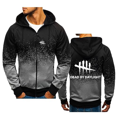 HARLSO Herren-Kapuzenpullover mit Reißverschluss, für Dead Daylight, Sport, Lauf-Sweatshirt, modischer Fitness-Pullover, Mantel, leichte Langarm-Strickjacke,Grey-L von HARLSO