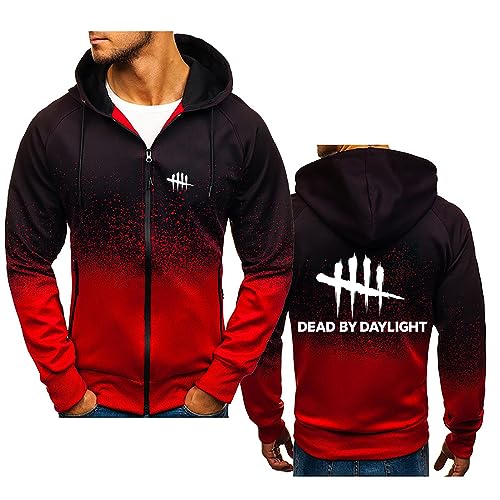 HARLSO Herren-Kapuzenpullover mit Reißverschluss, für Dead Daylight, Sport, Lauf-Sweatshirt, modischer Fitness-Pullover, Mantel, leichte Langarm-Strickjacke,Red-M von HARLSO