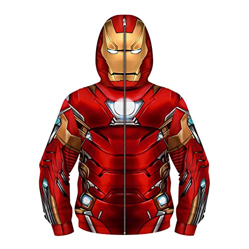 HARLSO Kinder Superheld Zip Hoodies Jacke Iron Man Kapuzenpullover Kinder 3D-gedrucktes Sweatshirt Jungen Mädchen Weihnachten Lustiges Kostüm Sport Langarmshirts,Hoody- Kids/L(140) von HARLSO