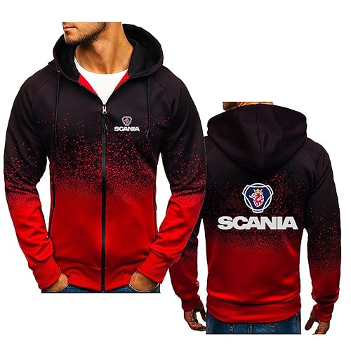 Herren-Jacken mit Reißverschluss, Hoodies für Scania, leichtes, langärmliges Kapuzen-Sweatshirt, Frühling und Herbst, Workout, Laufen, Fitnessstudio, Trainingsanzug,Red-3XL von HARLSO