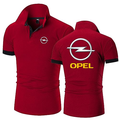 Herren Kurzarm-Polo-T-Shirts für OPel, leichtes, atmungsaktives Golf-Shirt, Sommer, Bequeme Freizeit-T-Shirts, sportliche, feuchtigkeitsableitende Tops,Red-XL von HARLSO