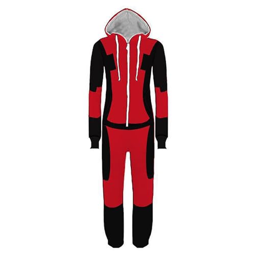 Superhelden-Cosplay-Kostüm-Pyjama, Deadpool, Herbst und Winter, Plüsch-Overall-Pyjama, Herren- und Damen-Neuheits-Kapuzen-Outfit,Pyjamas -M(158~168) von HARLSO