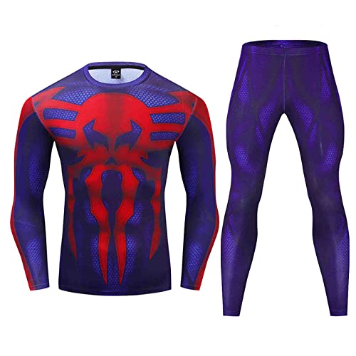 Superhelden-Herren-Langarm-T-Shirt-Set mit Hose 2099 Spinnen-bedruckte T-Shirts Herbst Jogging Fitness Tops Lässiges Workout-Sweatshirt,Spider-L von HARLSO