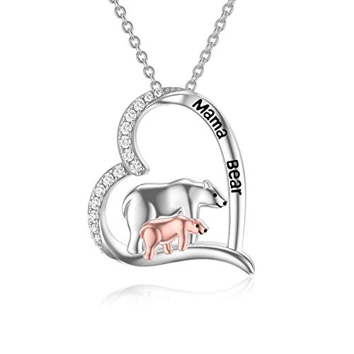 Bär Halskette Mutter Tochter Liebe Herz Anhänger 925 Sterling Silber Tierschmuck Mumie Geburtstagsgeschenk für Frauen von HARMONY BOLA