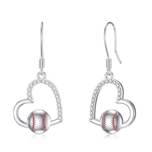 HARMONY BOLA Baseball Ohrringe Sterlingsilber Herz Baseball Ohrhänger Sportschmuck Geburtstagsgeschenke für Frauen Teenager Mädchen von HARMONY BOLA