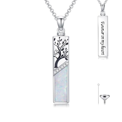 HARMONY BOLA Baum des Lebens Urne für Asche Halskette 925 Sterlingsilber Opal Lebensbaum Asche Anhänger Opal Einäscherungsschmuck für Frauen von HARMONY BOLA