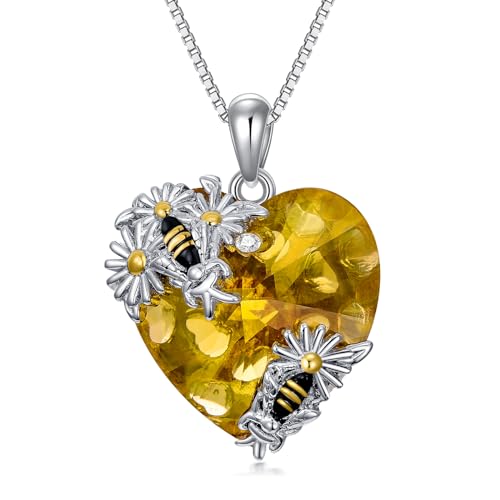 HARMONY BOLA Biene Halskette Sterling Silber Kristall Hummel Anh채nger G채nsebl체mchen Schmuck Geburtstag Jahrestag Geschenke f체r Frauen M채dchen von HARMONY BOLA