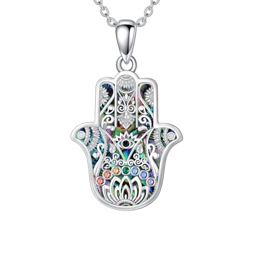 HARMONY BOLA Chakra Hamsa Halskette 925er Sterlingsilber Anhänger mit bösem Blick und Hamsa Hand Lotus Hamsa Schmuck für Damen von HARMONY BOLA
