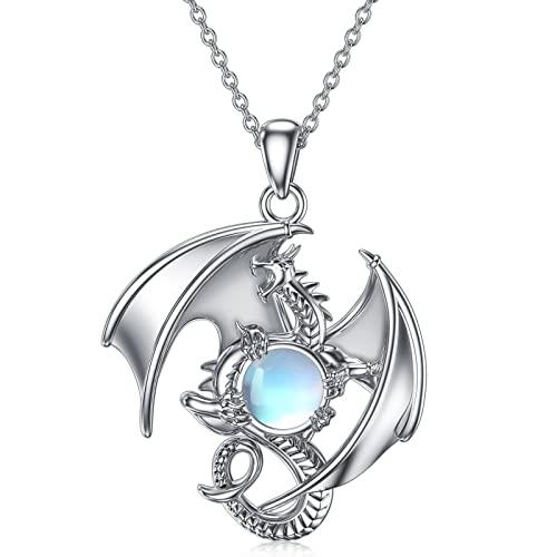 HARMONY BOLA Drachen Halskette Sterling Silber Mondstein Drachen Kette Damen Anhänger Schmuck Geburtstag Weihnachten Geschenke Muttertagsgeschenk für Frauen von HARMONY BOLA