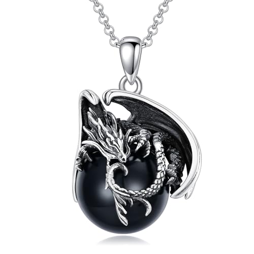 HARMONY BOLA Drachen Halskette für Herren Sterlingsilber schwarzer Onyx Drachen Anhänger Schmuck Geburtstagsgeschenke für Frauen Mädchen von HARMONY BOLA