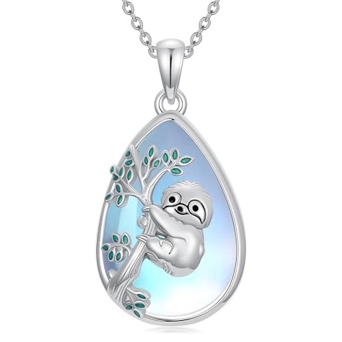 HARMONY BOLA Faultier Halskette 925er Sterlingsilber Mondstein Tieranhänger Faultier Schmuck Geschenk für Frauen und Mütter von HARMONY BOLA