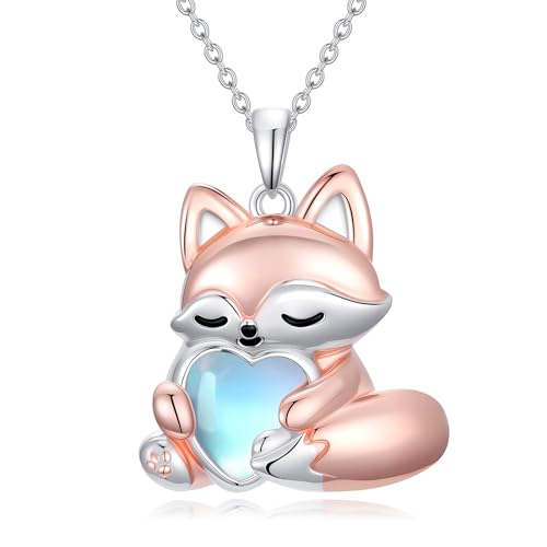 HARMONY BOLA Fuchs Halskette 925er Sterlingsilber Tierherz Anhänger Fuchs Mondstein Schmuck Geschenk für Frauen von HARMONY BOLA