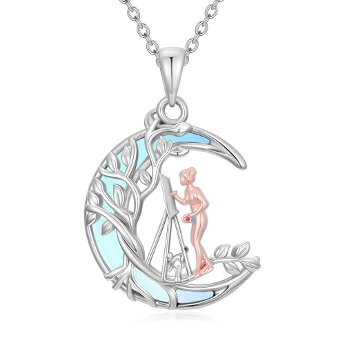 HARMONY BOLA Gemälde Halskette 925 Sterlingsilber Mondstein Baum des Lebens Kunst Anhänger Kunst Halskette Schmuck Geburtstagsgeschenke für Frauen Künstler von HARMONY BOLA