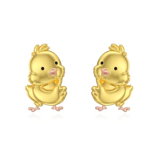 HARMONY BOLA Gold Enten Ohrringe für Mädchen Sterlingsilber Niedliche Hypoallergene Enten Ohrstecker Schmuck Geburtstagsgeschenke für Tochter von HARMONY BOLA