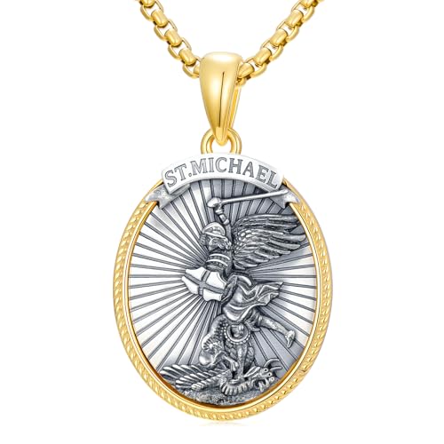 HARMONY BOLA Halskette Mit Heiligem Michael 925er Sterlingsilber Anhänger Mit Erzengel Motiv Schutzpatron Religiöse Amulette Schmuck Geschenk für Männer Frauen von HARMONY BOLA