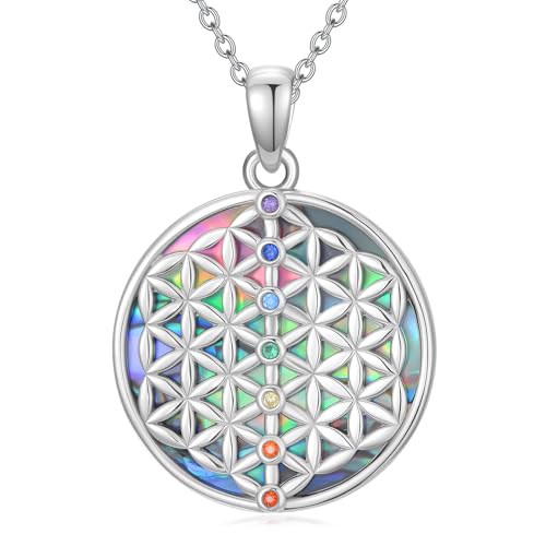 HARMONY BOLA Halskette mit Blume des Lebens 925er Sterlingsilber Chakra Anhänger 7 Chakren Blume des Lebens Schmuck für Damen und Herren von HARMONY BOLA
