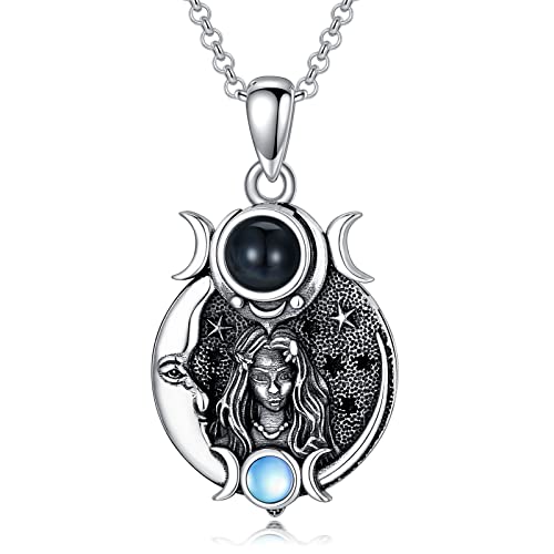 HARMONY BOLA Halskette mit Dreifacher Mondgöttin Sterlingsilber Mondgesicht Anhänger Mondstein Schmuck für Frauen Geburtstag Valentinstag Weihnachtsgeschenke von HARMONY BOLA