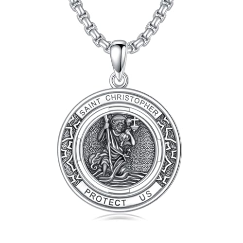 HARMONY BOLA Halskette mit Heiligem Christophorus 925er Sterlingsilber Anhänger mit Heiligem Christophorus Medaille Amulett Schutzschmuck für Männer und Frauen von HARMONY BOLA