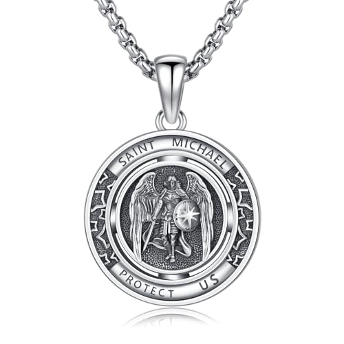 HARMONY BOLA Halskette mit Heiligem Michael 925er Sterlingsilber Schutz Anhänger St. Michael Schutzpatron Erzengel Schmuck für Männer und Frauen von HARMONY BOLA