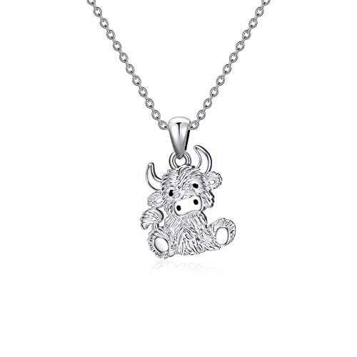 HARMONY BOLA Highland Cow Halskette 925er Sterlingsilber Kuh Anhänger Charm Schmuck Muttertag Geburtstag Abschlussgeschenke für Frauen von HARMONY BOLA