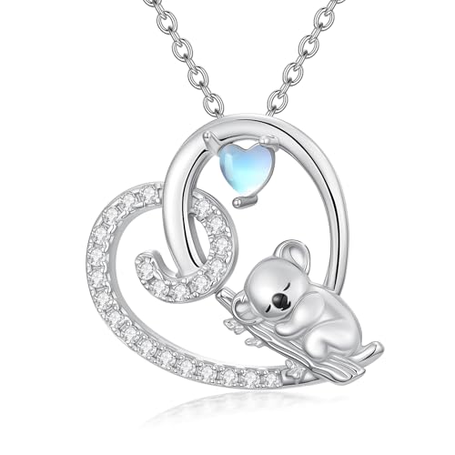 HARMONY BOLA Koala Halskette 925er Sterlingsilber Tier Herz Anhänger Koala Mondstein Schmuck Geschenk für Frauen von HARMONY BOLA
