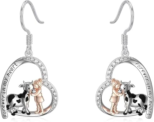 HARMONY BOLA Kuh Herz Ohrringe 925 Sterlingsilber Kuh Tropfen Ohrringe Kuh Schmuck Muttertagsgeschenke für Frauen Kuhliebhaber von HARMONY BOLA