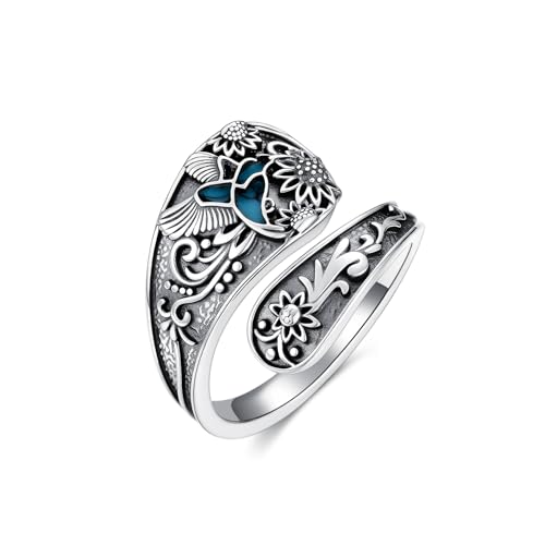 HARMONY BOLA Löffelringe Mit Kolibri Motiv 925er Sterling silber verstellbar Türkis Schmuck Vintage Löffel Schmuck Geschenk für Frauen von HARMONY BOLA