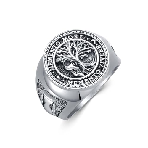 HARMONY BOLA Memento Mori Ring für Herren - 925 Sterlingsilber Lebensbaum, Gotischer Totenkopf, Memento Vivere Amulett Schmuck Geschenke von HARMONY BOLA