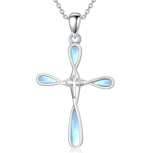 HARMONY BOLA Mondstein Kreuz Halskette 925er Sterlingsilber Mondstein Glaubensanhänger Religiöser Schmuck Geschenk für Frauen von HARMONY BOLA