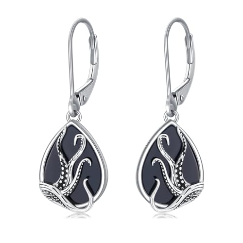 HARMONY BOLA Oktopus Ohrringe 925 Sterlingsilber schwarzer Onyx Oktopus Tentakel D Winkel Ohrringe Ozeanschmuck für Frauen von HARMONY BOLA