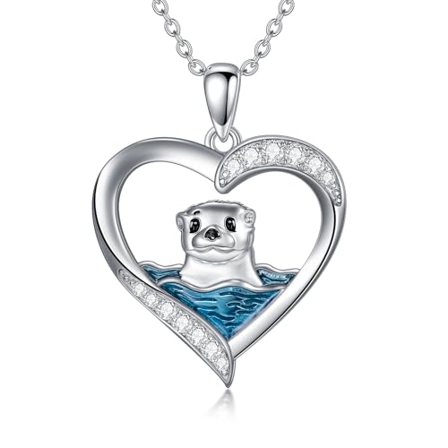 HARMONY BOLA Otter Halskette 925er Sterlingsilber Seeotter Herzanhänger Tierotter Schmuck für Damen von HARMONY BOLA