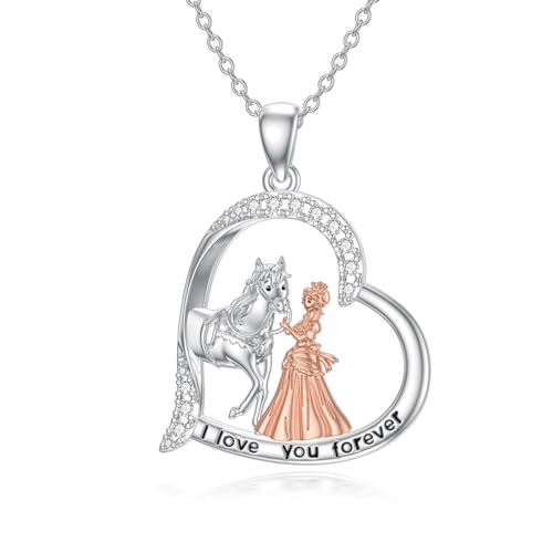 HARMONY BOLA Pferde Halskette 925 Sterlingsilber Pferd und Mädchen Anhänger Tier Schmuck für Frauen Ehefrau Tochter Geburtstagsgeschenke von HARMONY BOLA