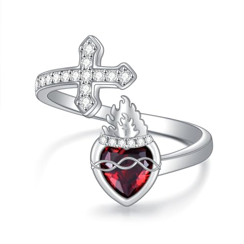 HARMONY BOLA Ring mit dem Heiligen Herzen Jesu 925 Sterlingsilber Heiliges Herz Kreuz offener Ring Amulettschmuck für Frauen Mutter Geburtstag von HARMONY BOLA