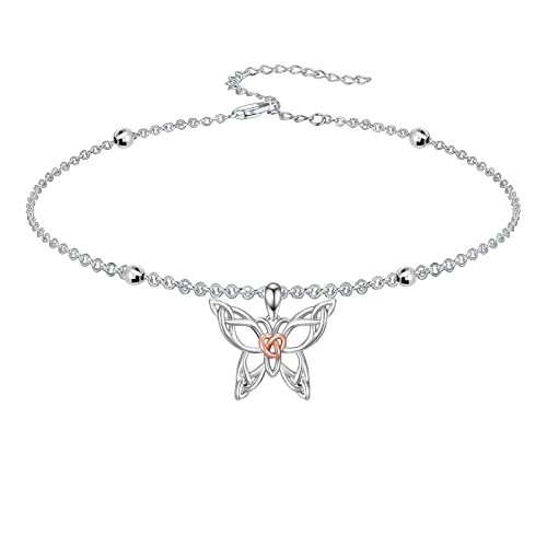 HARMONY BOLA Schmetterling Keltischer Knoten Fußkettchen damen Sterling Silber Schmetterling Keltischer Armband Verstellbar Fußkettchen Schmuck für Damen Mädchen Mama Geschenke von HARMONY BOLA