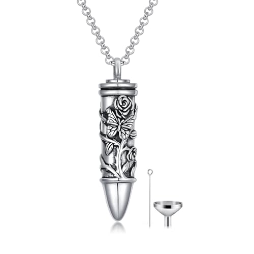 HARMONY BOLA Schmetterlings Urnen Halskette für Asche Sterling Silber Halskette mit Rosenanhänger Feuerbestattungsschmuck für Frauen Männe Geschenke zum Geburtstag Muttertag von HARMONY BOLA